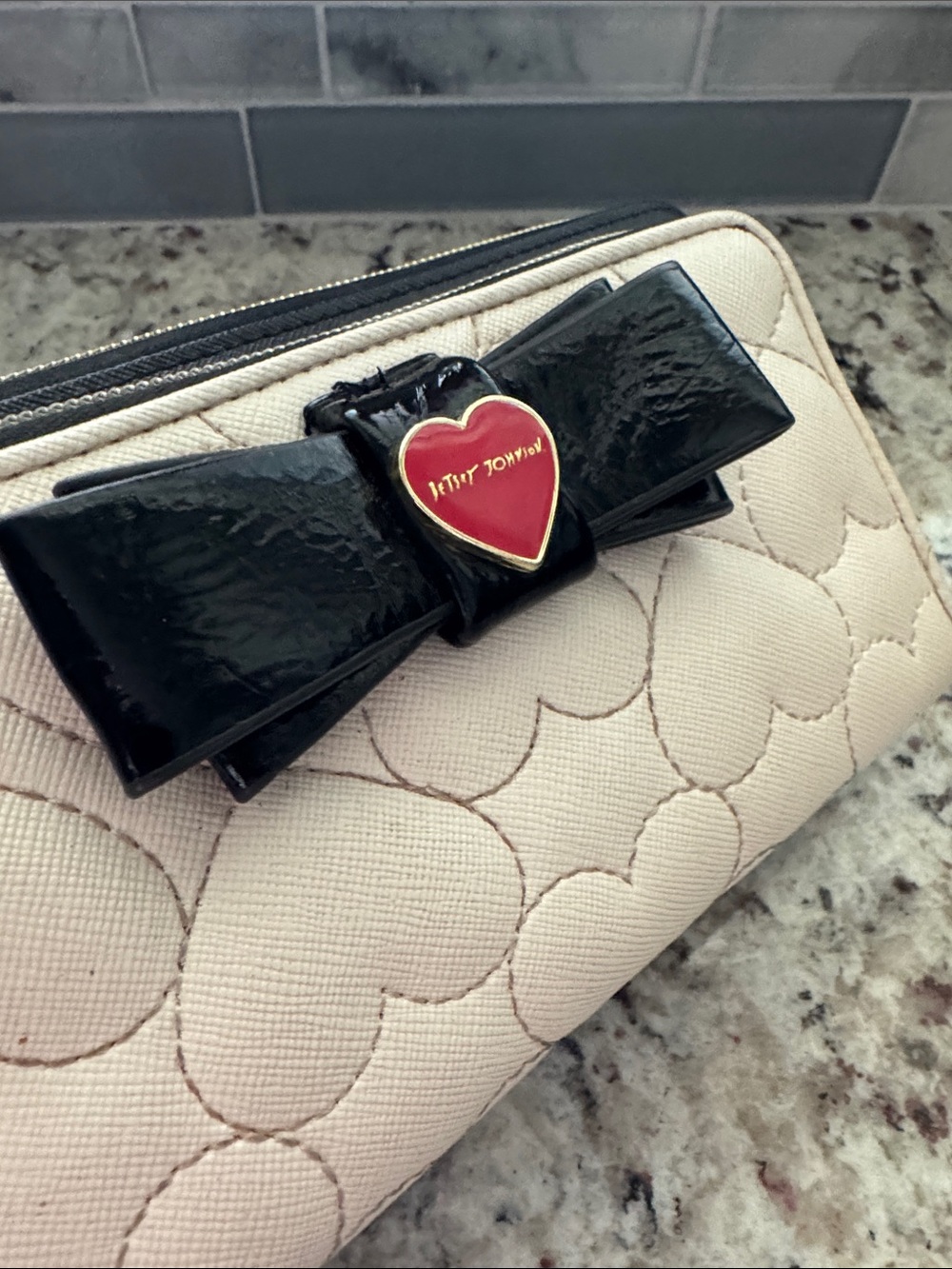 Betsey Johnson Quilted Heart Wristlet with double zip - Picture 3 of 13